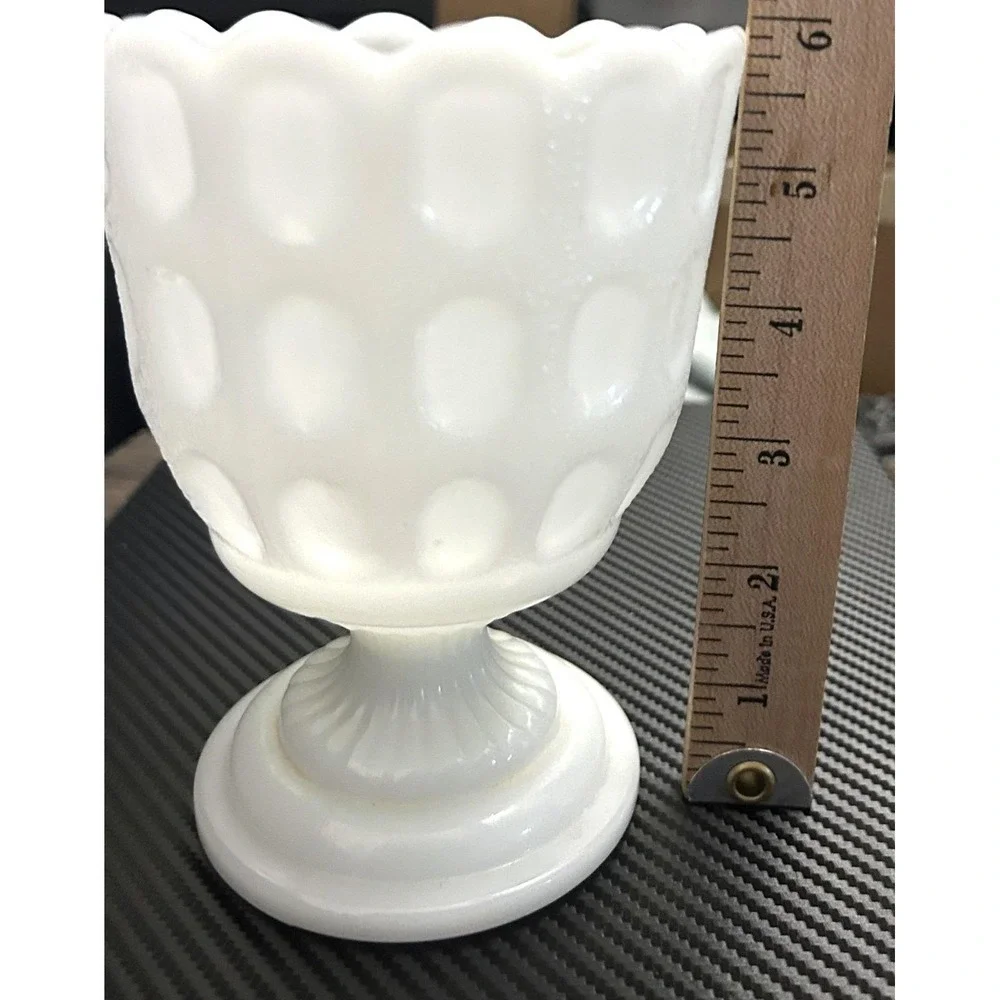 Vintage Brody Co. Milk Glass Vase Thumbnail Pedestal Scalloped Collectible Decor